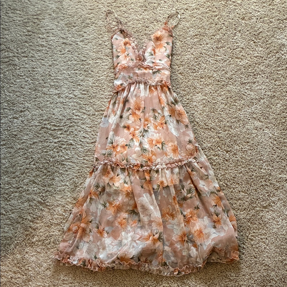 Aura Peach Floral Maxi Dress